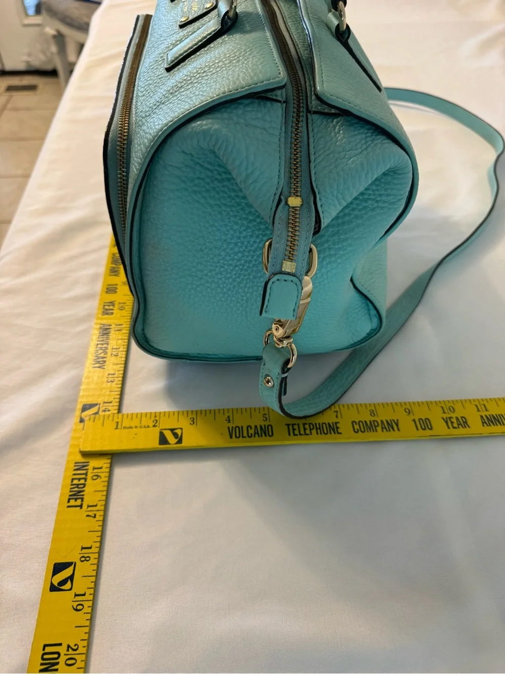 kate spade - Robins egg blue pebble leather shoulder bag with detachable strap